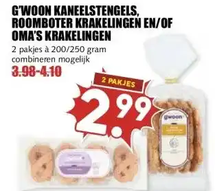 MCD Supermarkt G'WOON KANEELSTENGELS, ROOMBOTER KRAKELINGEN EN/OF OMA'S KRAKELINGEN aanbieding