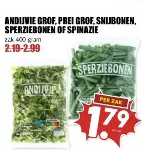 MCD Supermarkt ANDIJVIE GROF, PREI GROF, SNIJBONEN, SPERZIEBONEN OF SPINAZIE aanbieding