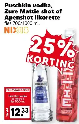 CoopCompact Puschkin vodka, Zure Mattie shot of Apenshot likorette aanbieding