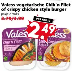 Coop Valess vegetarische Chik'n Filet of crispy chicken style burger aanbieding