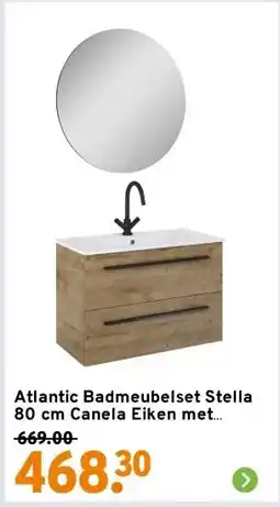 GAMMA Atlantic Badmeubelset Stella 80 cm Canela Eiken met Spiegel en Witte Wastafel aanbieding