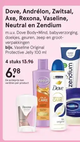 Etos Dove, Andrélon, Zwitsal, Axe, Rexona, Vaseline, Neutral en Zendium aanbieding