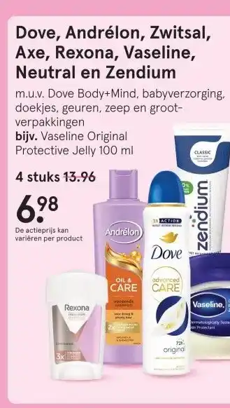 Etos Dove, Andrélon, Zwitsal, Axe, Rexona, Vaseline, Neutral en Zendium aanbieding
