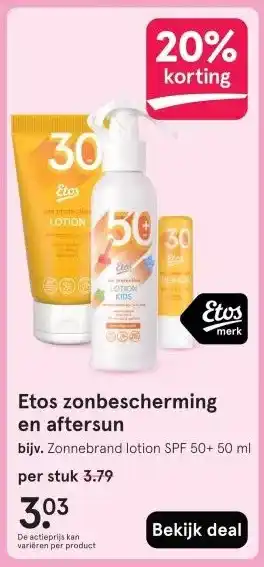 Etos Etos zonbescherming en aftersun aanbieding