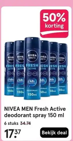Etos NIVEA MEN Fresh Active deodorant spray 150 ml aanbieding