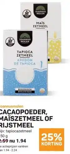 Ekoplaza CACAOPOEDER, MAÏSZETMEEL OF RIJSTMEEL aanbieding