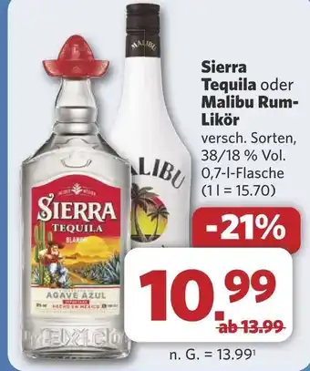 Combi Sierra Tequila oder Malibu Rum- Likör aanbieding