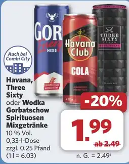 Combi Havana, Three Sixty oder Wodka Gorbatschow Spirituosen Mixgetränke aanbieding