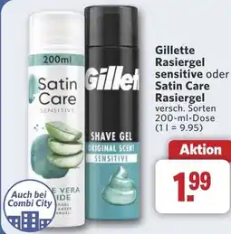 Combi Gillette Rasiergel sensitive oder Satin Care Rasiergel aanbieding