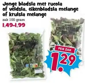 Boon`s Markt Jonge bladsla met rucola of veldsla. eikenbladsla melange aanbieding