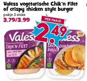 Boon`s Markt Valess vegetarische Chik'n Filet of crispy chicken style burger aanbieding