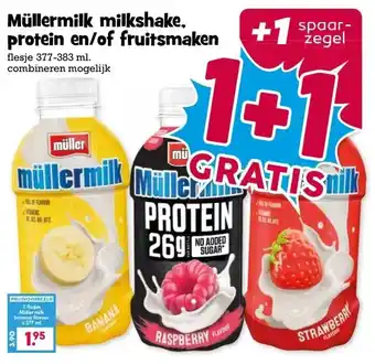 Boon`s Markt Müllermilk milkshake. protein en/of fruitsmaken aanbieding