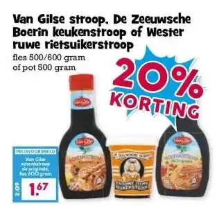 Boon`s Markt Van Gilse stroop. De Zeeuwsche Boerin keukenstroop of Wester ruwe rietsuikerstroop aanbieding