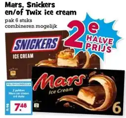 Boon`s Markt Mars. Snickers en/of Twix ice cream aanbieding