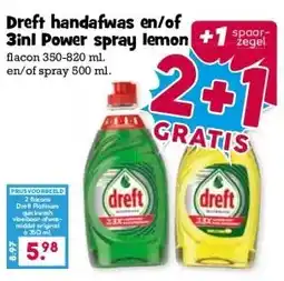 Boon`s Markt Dreft handafwas en/of 3inl Power spray lemon aanbieding