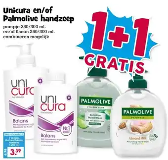 Boon`s Markt Unicura en/of Palmolive handzeep aanbieding