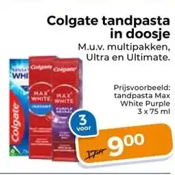 Trekpleister Colgate tandpasta in doosje M.u.v. multipakken, Ultra en Ultimate. aanbieding