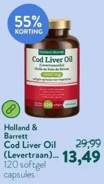 Holland & Barrett Cod Liver Oil (Levertraan) 1000mg aanbieding