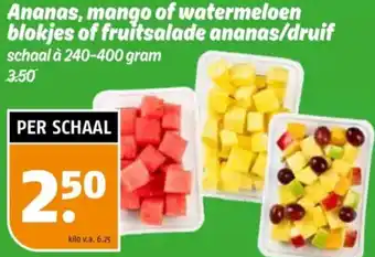 Poiesz Ananas, mango of watermeloen blokjes of fruitsalade ananas/druif aanbieding