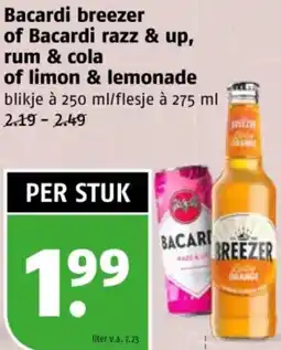 Poiesz Bacardi breezer of Bacardi razz & up, rum & cola of limon & lemonade aanbieding