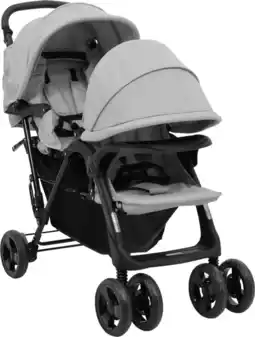 Bol.com vidaXL Tweelingkinderwagen tandem staal lichtgrijs aanbieding