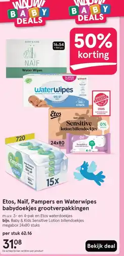 Etos Etos, Naïf, Pampers en Waterwipes babydoekjes grootverpakkingen aanbieding