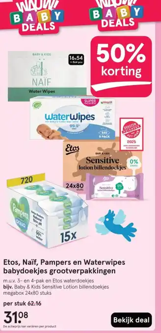 Etos Etos, Naïf, Pampers en Waterwipes babydoekjes grootverpakkingen aanbieding