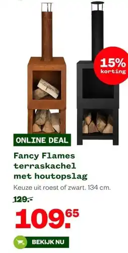 Welkoop Fancy Flames terraskachel met houtopslag aanbieding