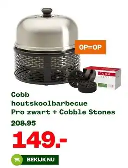 Welkoop Cobb houtskoolbarbecue Pro zwart + Cobble Stones aanbieding