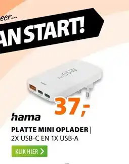 Expert Hama Snellader 2x USB-C 1x USB-A platte mini-oplader PD 65 W Wit aanbieding