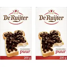 Albert Heijn De Ruijter Chocolade vlokken puur 2-pack aanbieding