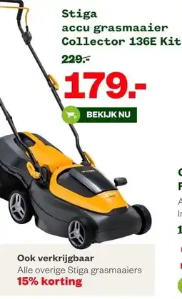 Welkoop Stiga accu grasmaaier Collector 136E Kit aanbieding