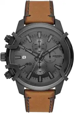 Amazon Diesel Griffed horloge voor heren, Quartz chronograaf uurwerk met leren band aanbieding