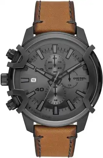 Amazon Diesel Griffed horloge voor heren, Quartz chronograaf uurwerk met leren band aanbieding