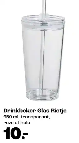 Kwantum Drinkbeker Glas Rietje aanbieding