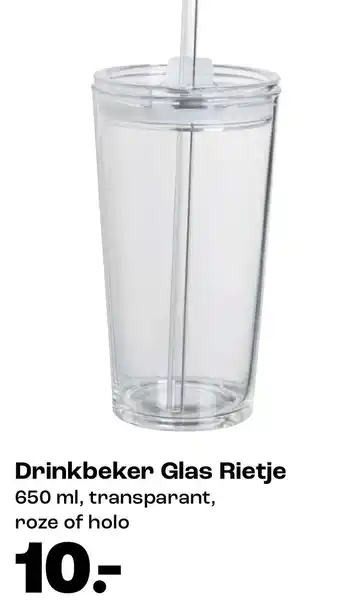 Kwantum Drinkbeker Glas Rietje aanbieding