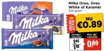 Vomar Voordeelmarkt Milka Oreo, Oreo White of Karamel aanbieding