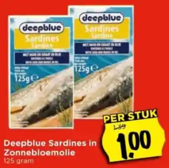 Vomar Voordeelmarkt Deepblue Sardines in Zonnebloemolie aanbieding