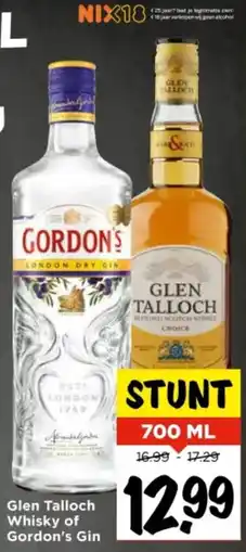 Vomar Voordeelmarkt Glen Talloch Whisky of Gordon's Gin aanbieding