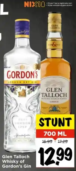 Vomar Voordeelmarkt Glen Talloch Whisky of Gordon's Gin aanbieding