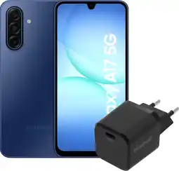Coolblue Samsung Galaxy A17 128GB Blauw 5G + BlueBuilt Oplader met Usb C Poort 30W Zwart aanbieding