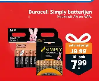 Trekpleister Duracell Simply batterijen AA/AAA 16-pak aanbieding