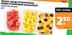 Poiesz Ananas, mango of watermeloen blokjes of fruitsalade ananas/druif aanbieding