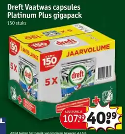 Kruidvat Dreft Vaatwas capsules Platinum Plus gigapack aanbieding