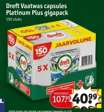 Kruidvat Dreft Vaatwas capsules Platinum Plus gigapack aanbieding