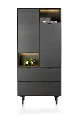 Xooon Elements, bergkast 90 cm. - 2-deuren + 2-laden + 2-niches + led incl. metalen poten - Onyx aanbieding