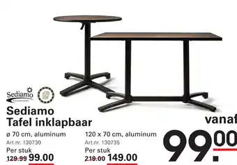 Sligro Sediamo Tafel inklapbaar aanbieding