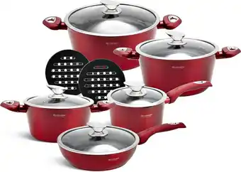 Bol.com Edënbërg Red Line -12-delige Luxe Pannenset van Gesmeed Aluminium - Rood/Metallic aanbieding