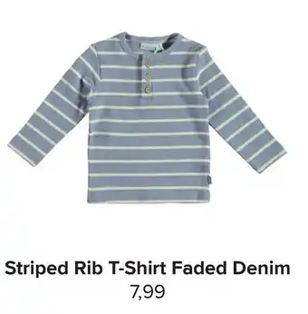 Baby-Dump Striped Rib T-Shirt Faded Denim aanbieding
