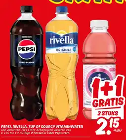 Dekamarkt Pepsi, rivella, 7up of sourcy vitaminwater aanbieding